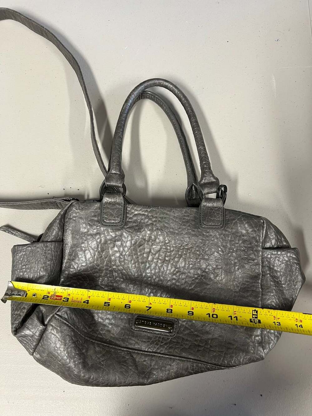 Steve Madden Metallic Silver Pebbled Faux Leather Satchel Shoulder Bag